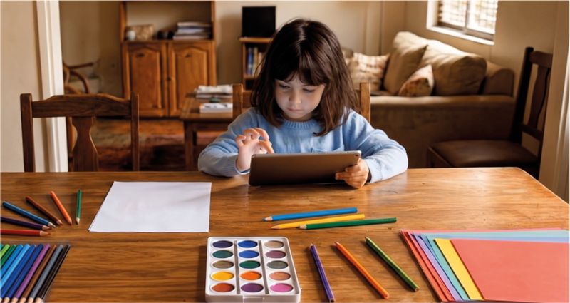 Niña usando una tableta